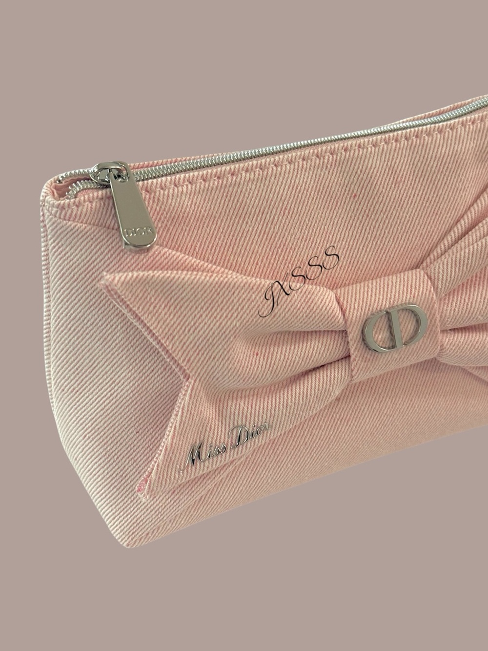 Light-Pink Dior Beauty (Miss Dior) Bow-Embroidered Cosmetic-Makeup Bag - Picture 6 of 15